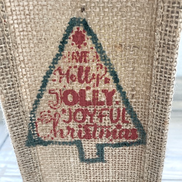 Burlap Wine Bottle Bag with Handles Christmas Holiday Festive CHRISTMAS TREE Wi - Picture 7 of 9